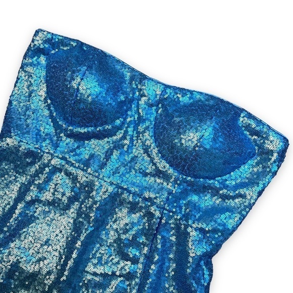 lulu’s Splendid Soiree Bright Blue Sequin Strapless Mini Dress - Picture 4 of 8